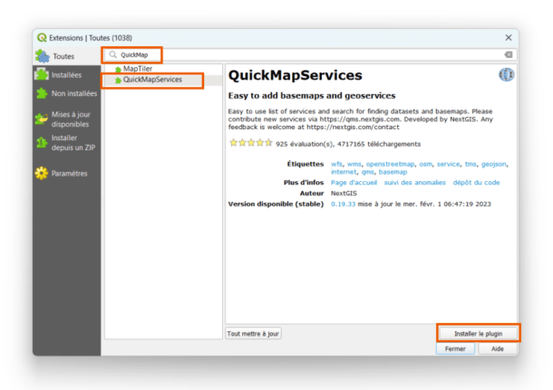 Fonds de carte gratuits dans QGIS avec QuickMapServices